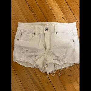 American Eagle Outfitters White Distressed Jean Shorts